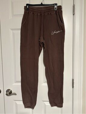 YoungLA Men’s Brown Waffle Knit Thermal Joggers Sweatpants XL